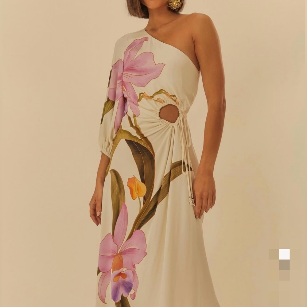 FARM Rio One-Shoulder Dress Floral Design Size S